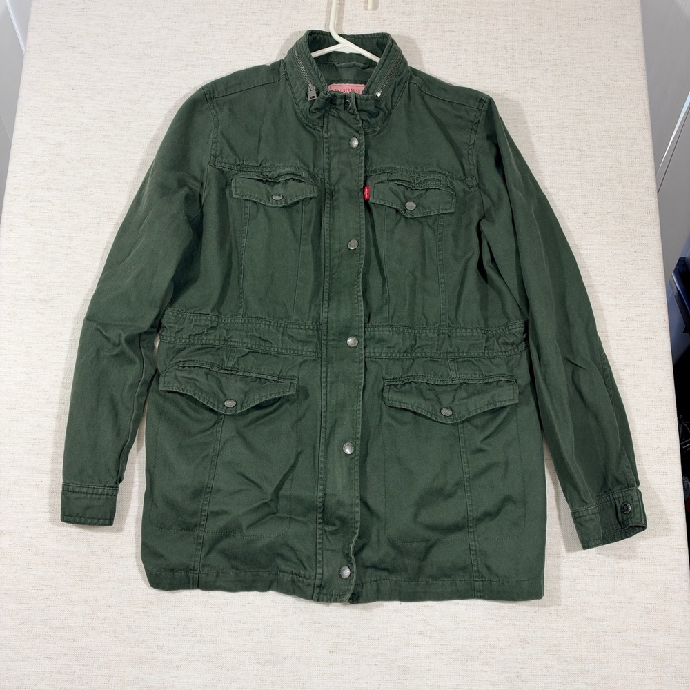 Levi Field Jacket Womens XL Green Utility Military Cargo Cinched Waist Coat